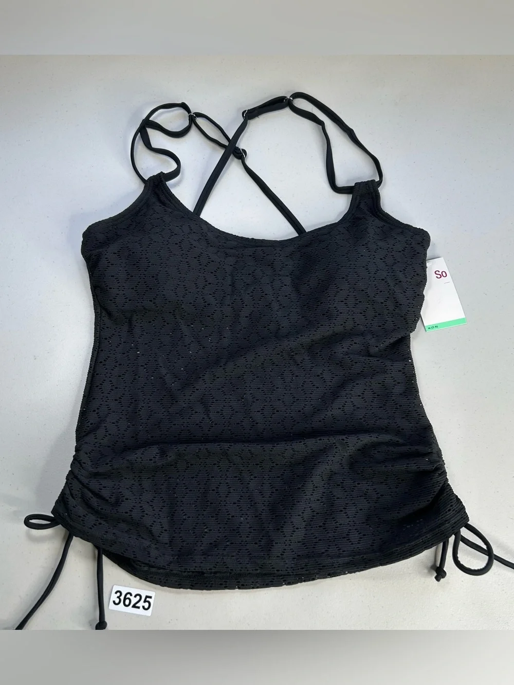 So Junior Size Medium Swimsuit Scoop Neck Crochet Tankini Top Black New